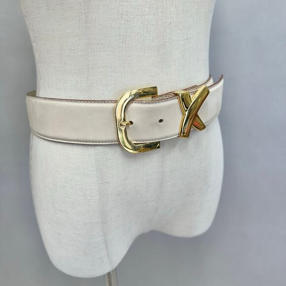 Paloma Picasso Signature "X" Beige Leather Belt Gold
Size Large L/80 Italy - Picture 4 of 16